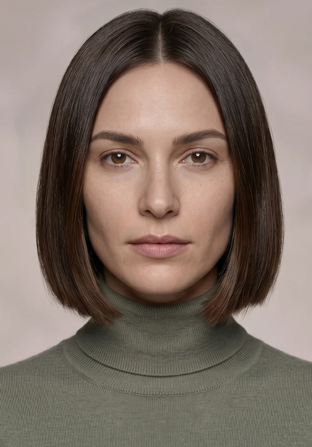 Woman wearing a muted olive top that dulls her complexion