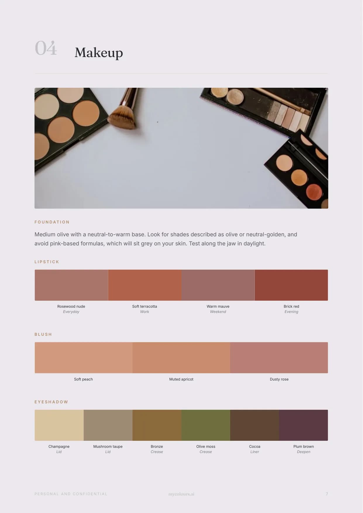 Sample report, page 7: Makeup