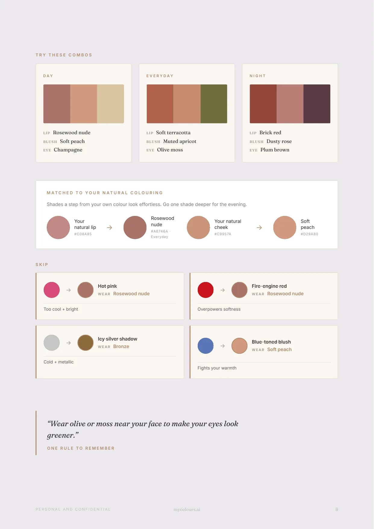 Sample report, page 8: Makeup combinations