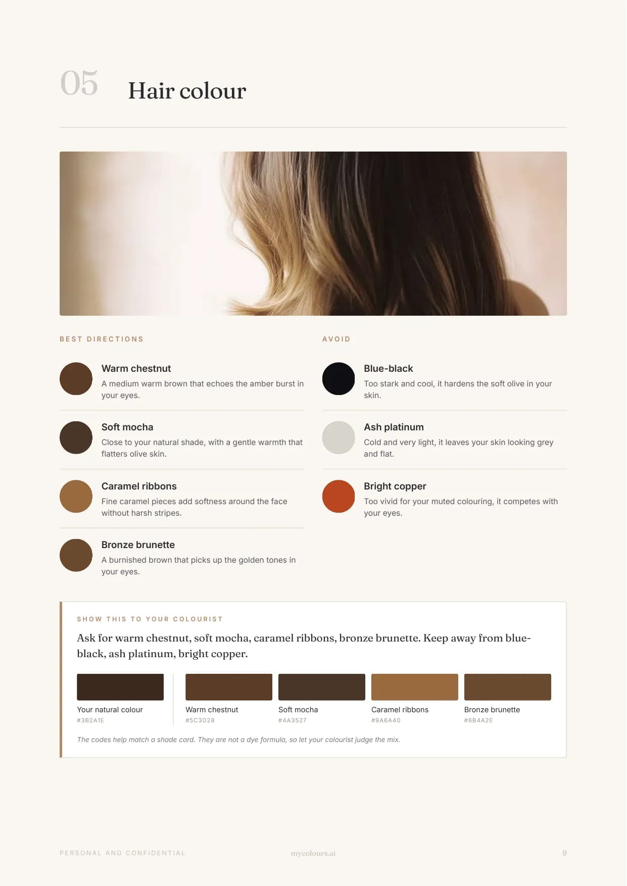 Sample report, page 9: Hair colour