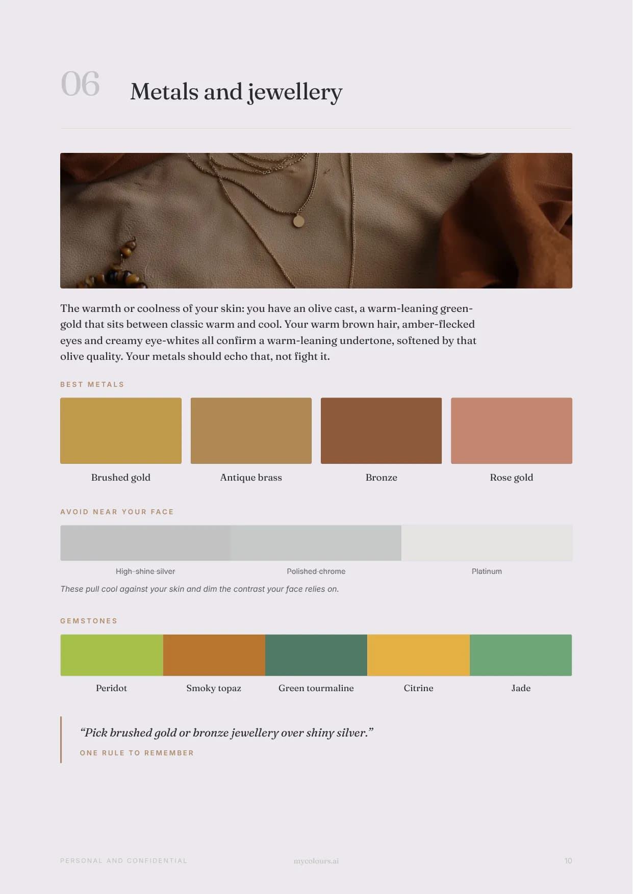 Sample report, page 10: Metals and jewellery