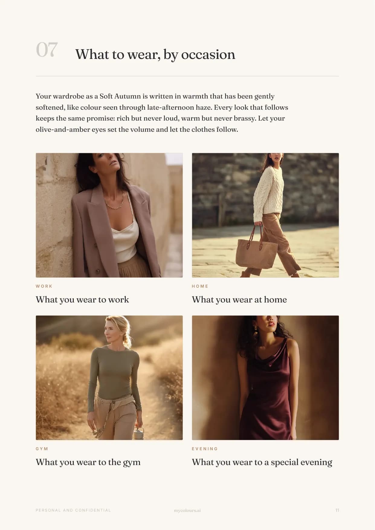 Sample report, page 11: What to wear, by occasion