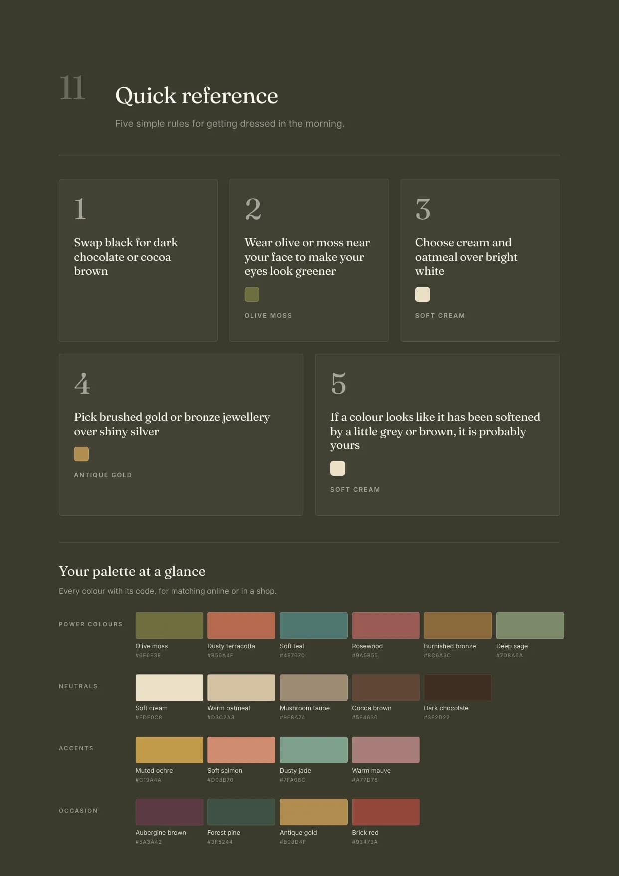 Sample report, page 19: Quick reference