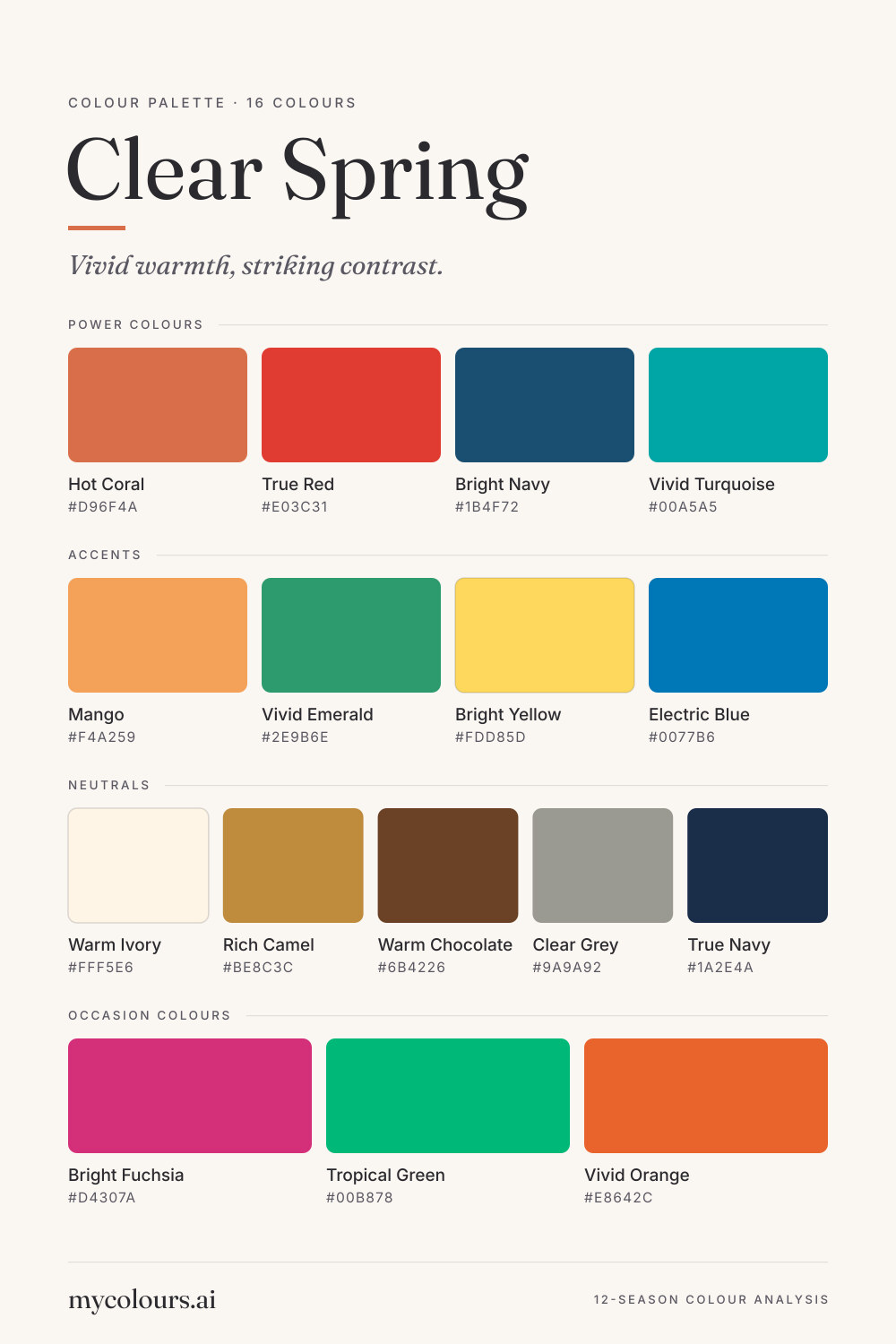 Clear Spring colour palette: all 16 colours with their names and hex codes